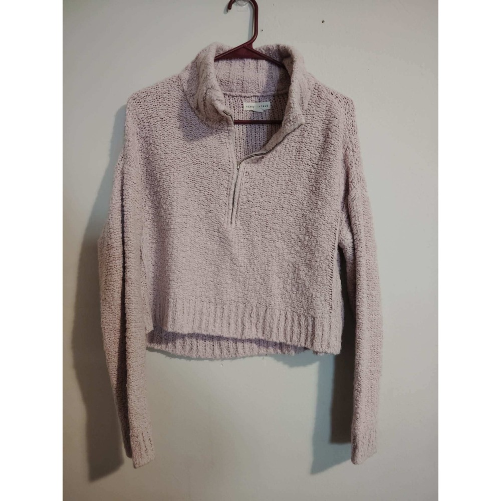 Aeropostale Women's Chenille Quarter Zip Crop Sweater Lilac Purple Size Small